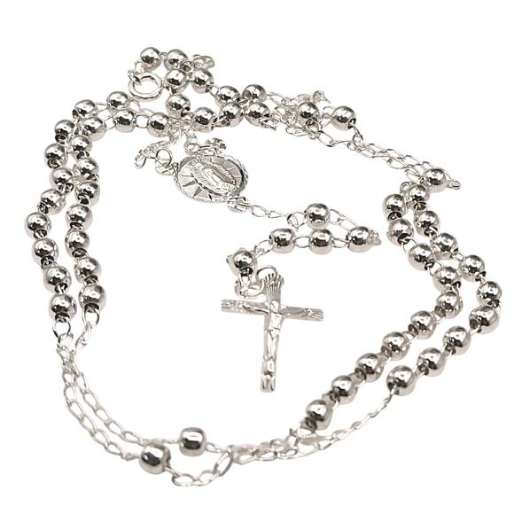 Beautiful 925 Sterling Silver Rosary 4MM Necklace 24" - Picture 1 of 8